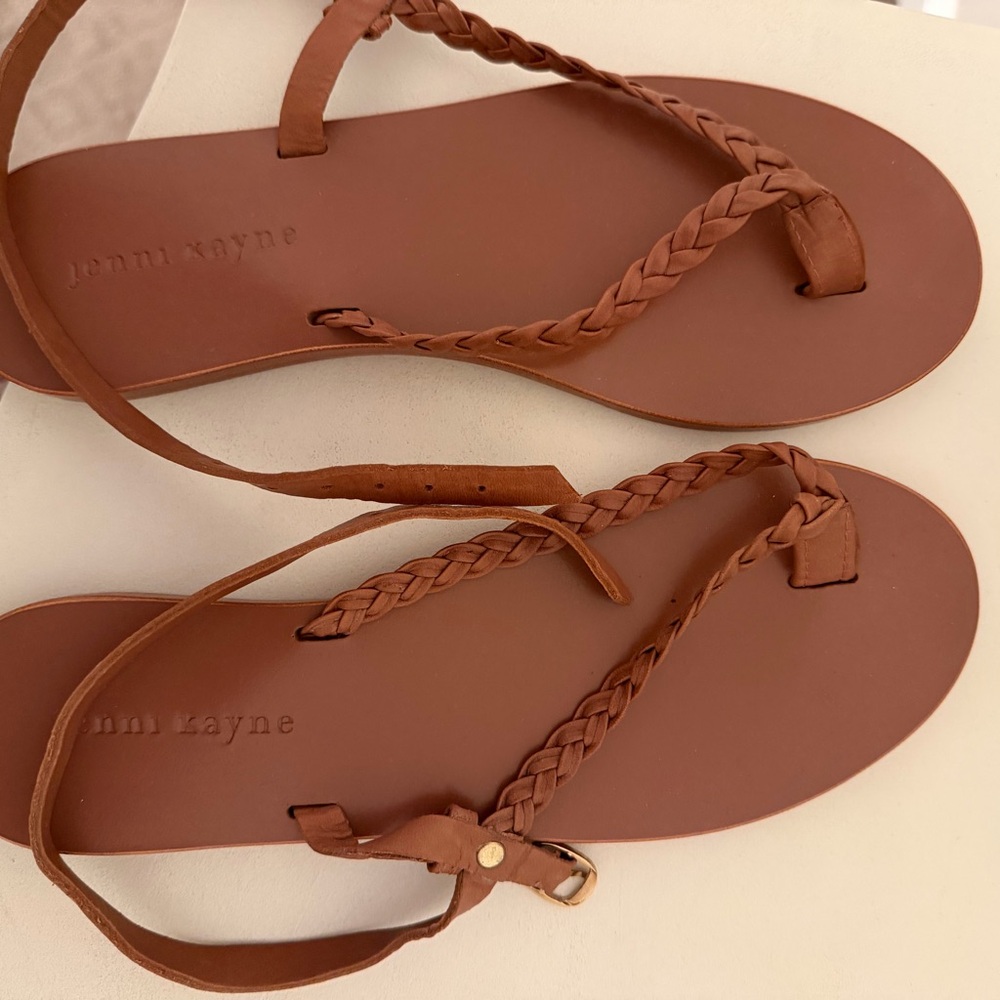 JENNI KAYNE Brown Braided Leather Mika Sandals